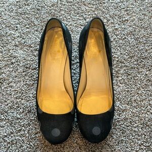 Kate Spade black suede pumps with silver polka dots.  Made in Italy.